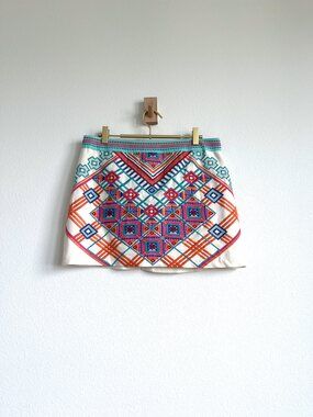 LiGALi Geometric Embroidered Cotton Linen Mini Skirt - Size L